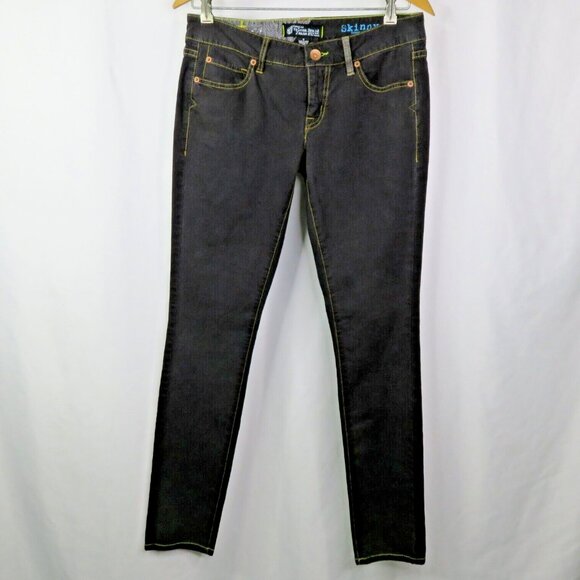 Volcom Skinny Jeans Black Brown Pinstripe Size 9 Straight Leg Logo - Picture 1 of 14